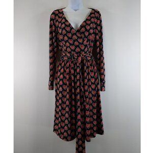 Brooks Brothers Floral Long Sleeve V Neck Belted Jersey Dress Size S